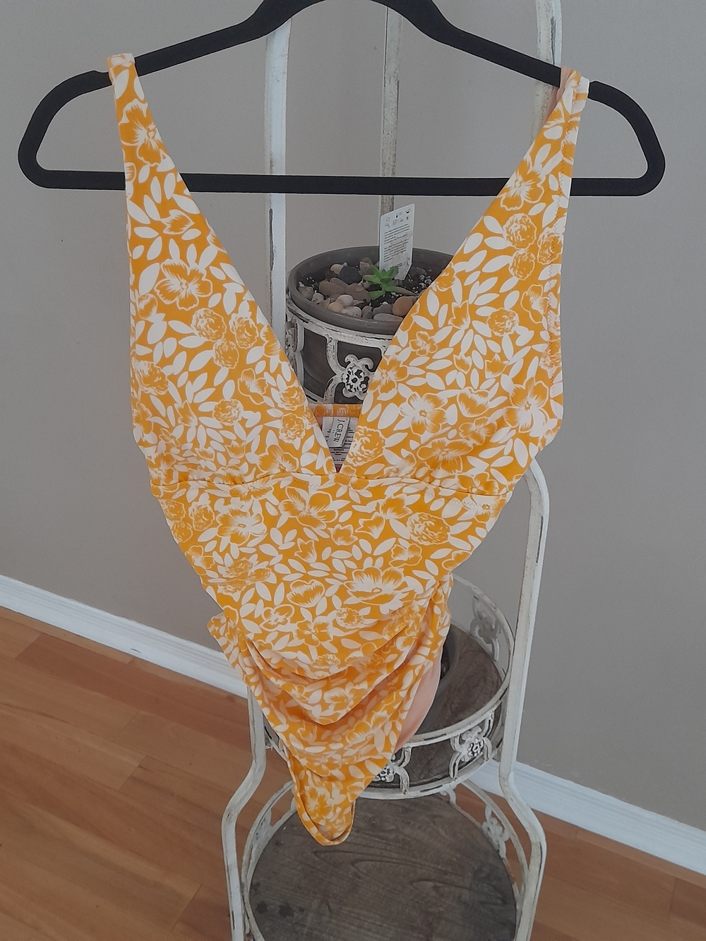 J. Crew Yellow and White Floral One-Piece Swimsuit